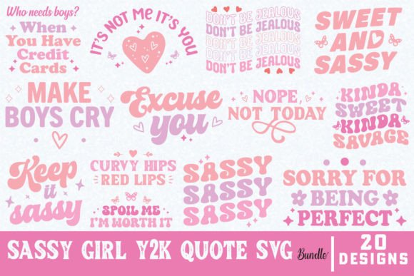 Sassy Girl Y2K Quote SVG Design Bundle for Graphics and Crafts